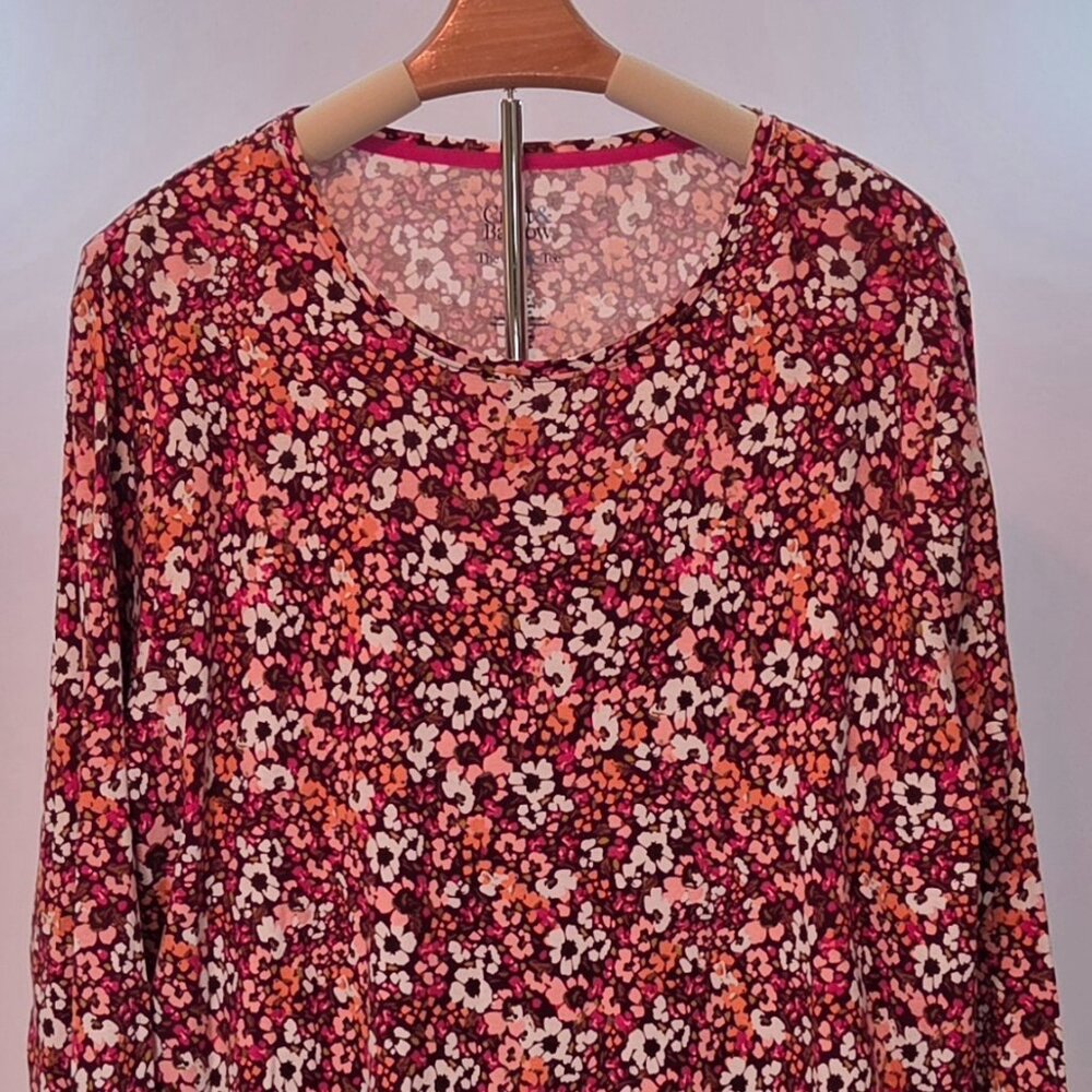 Croft & Barrow Brown & Peach Floral Pattern Long Sleeve Top, Size 2X
